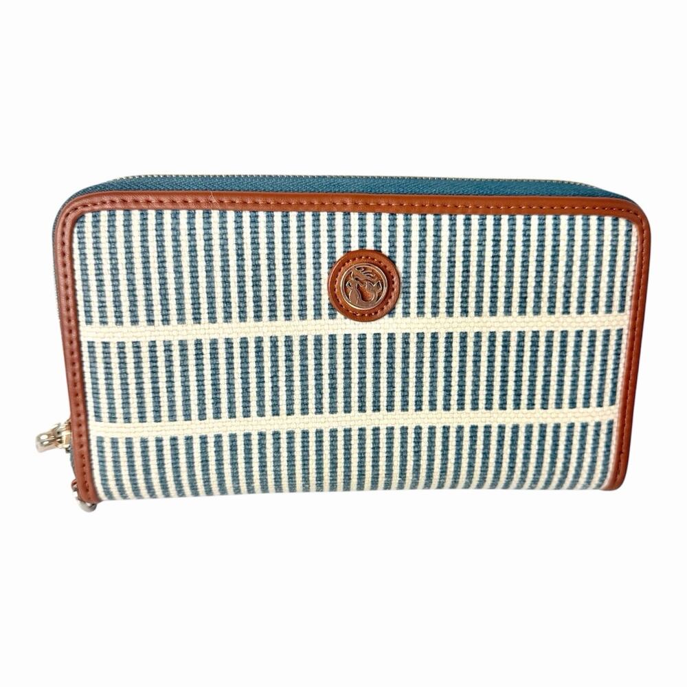 Spartina 449 Daufuskie Wallet Natural Linen & Genuine Leather Striped Clutch
